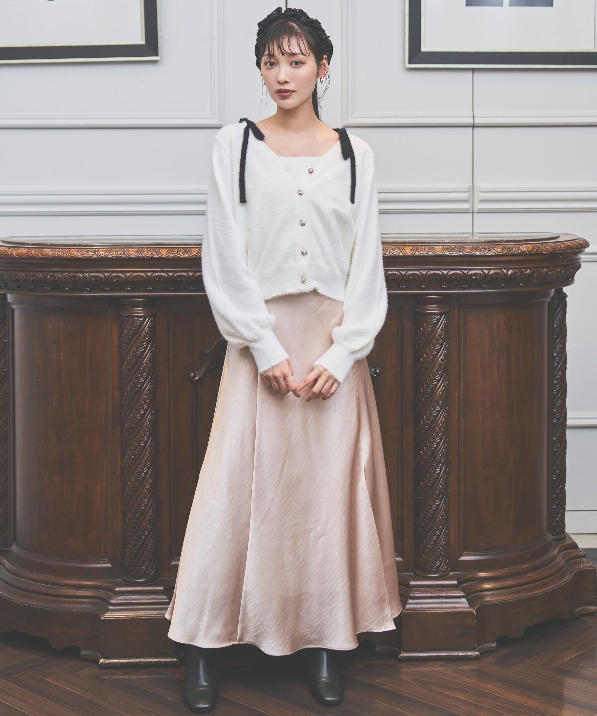 アンドクチュール「サテンバイアススカート」|フレア|