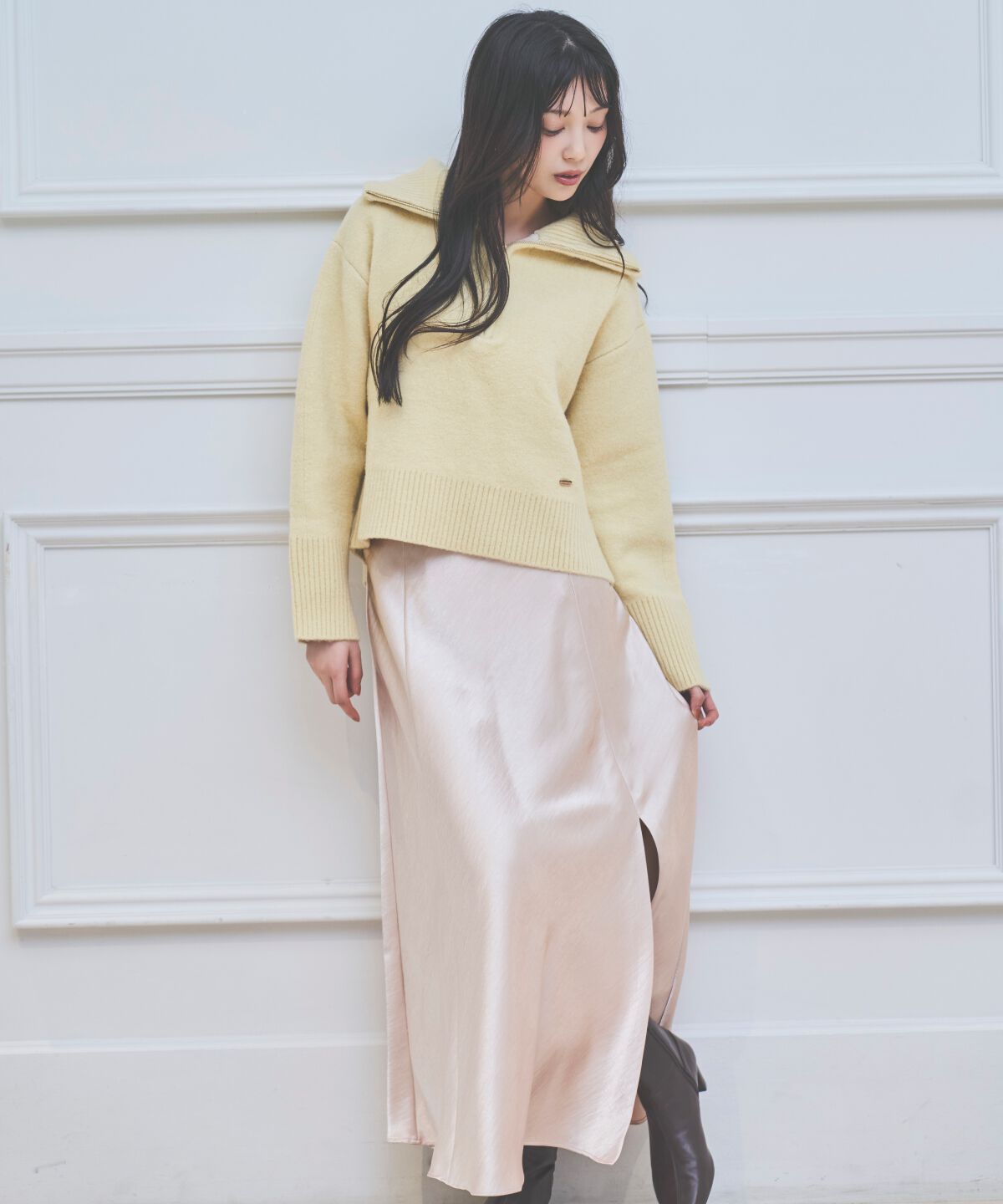 アンドクチュール「サテンバイアススカート」|フレア|