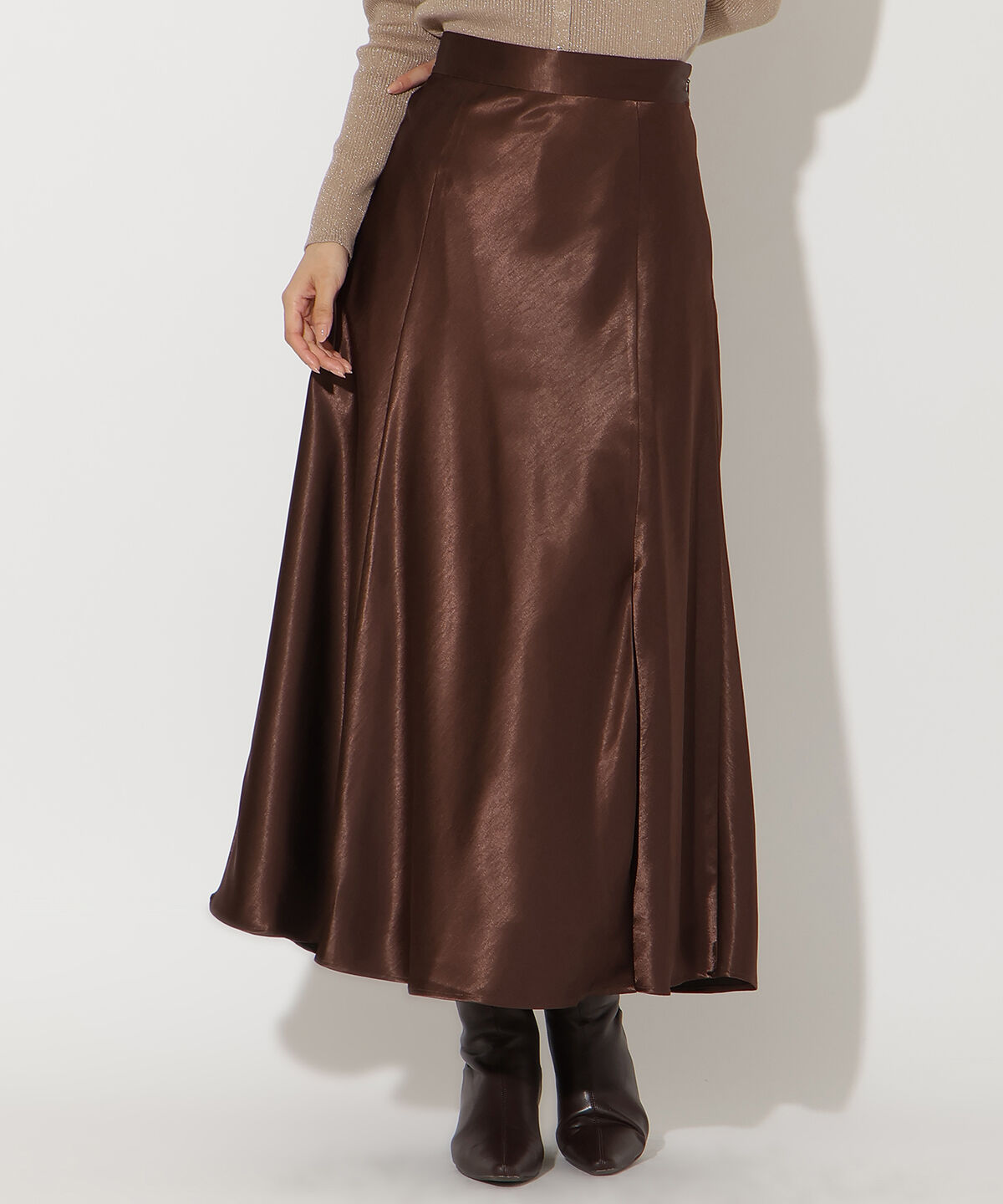 アンドクチュール「サテンバイアススカート」|フレア|