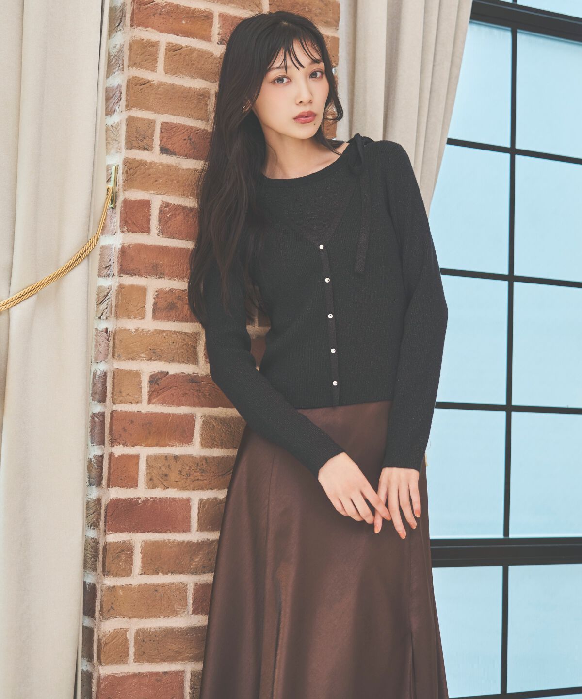 アンドクチュール「サテンバイアススカート」|フレア|