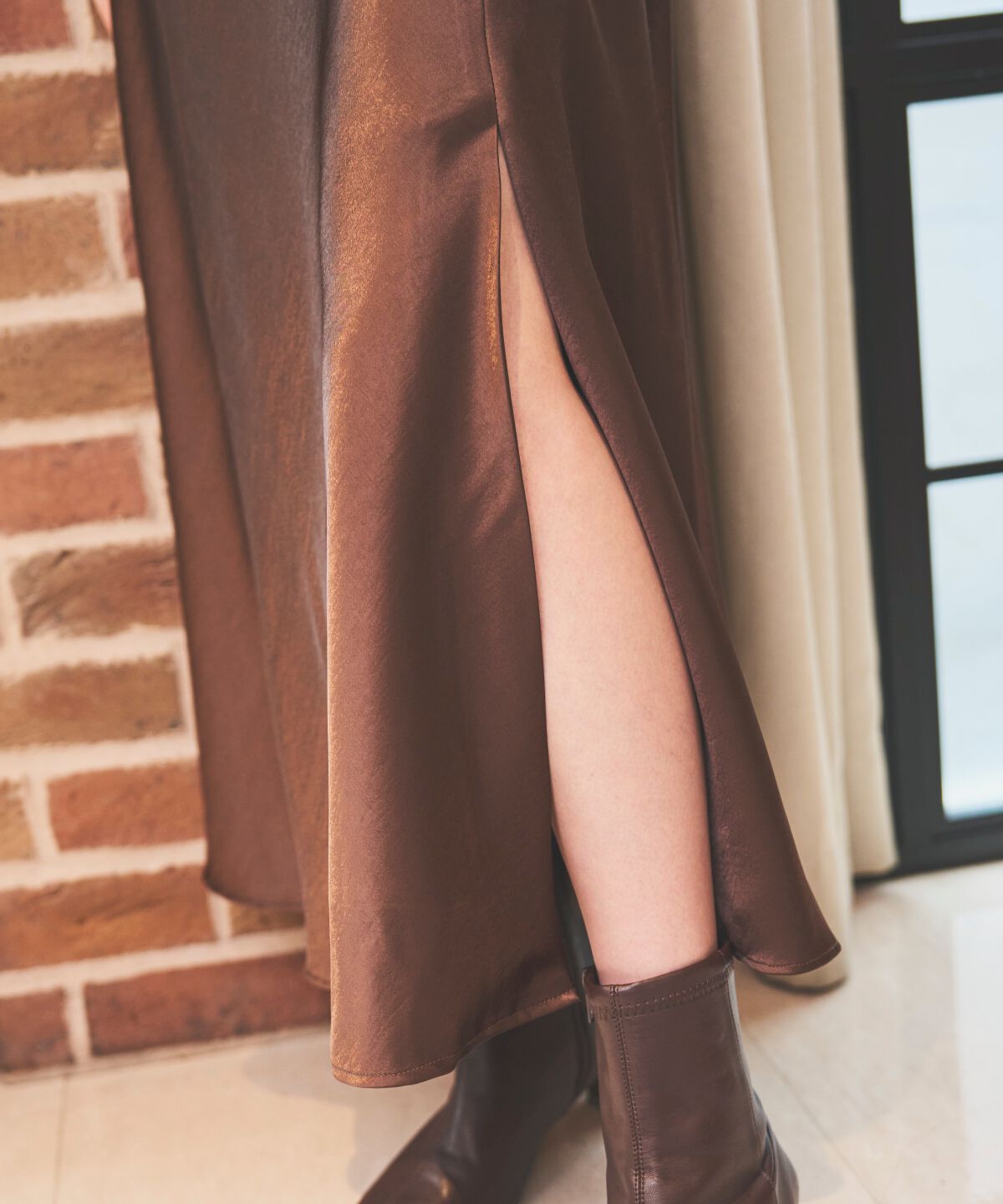 アンドクチュール「サテンバイアススカート」|フレア|