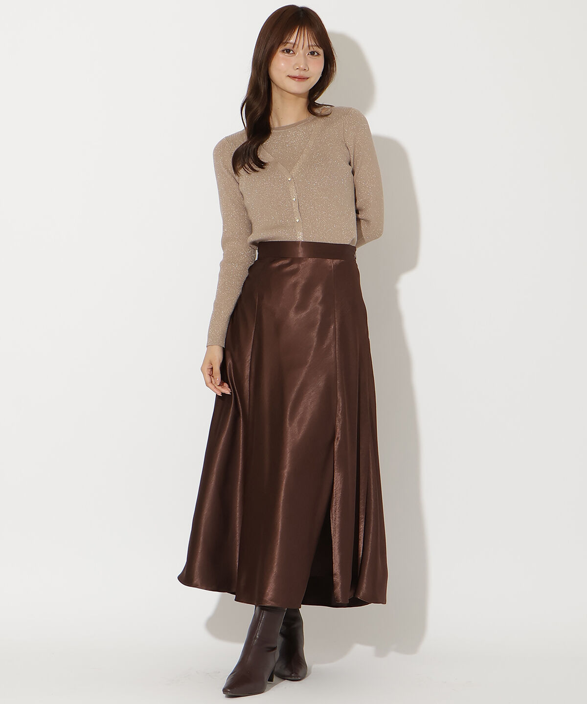 アンドクチュール「サテンバイアススカート」|フレア|