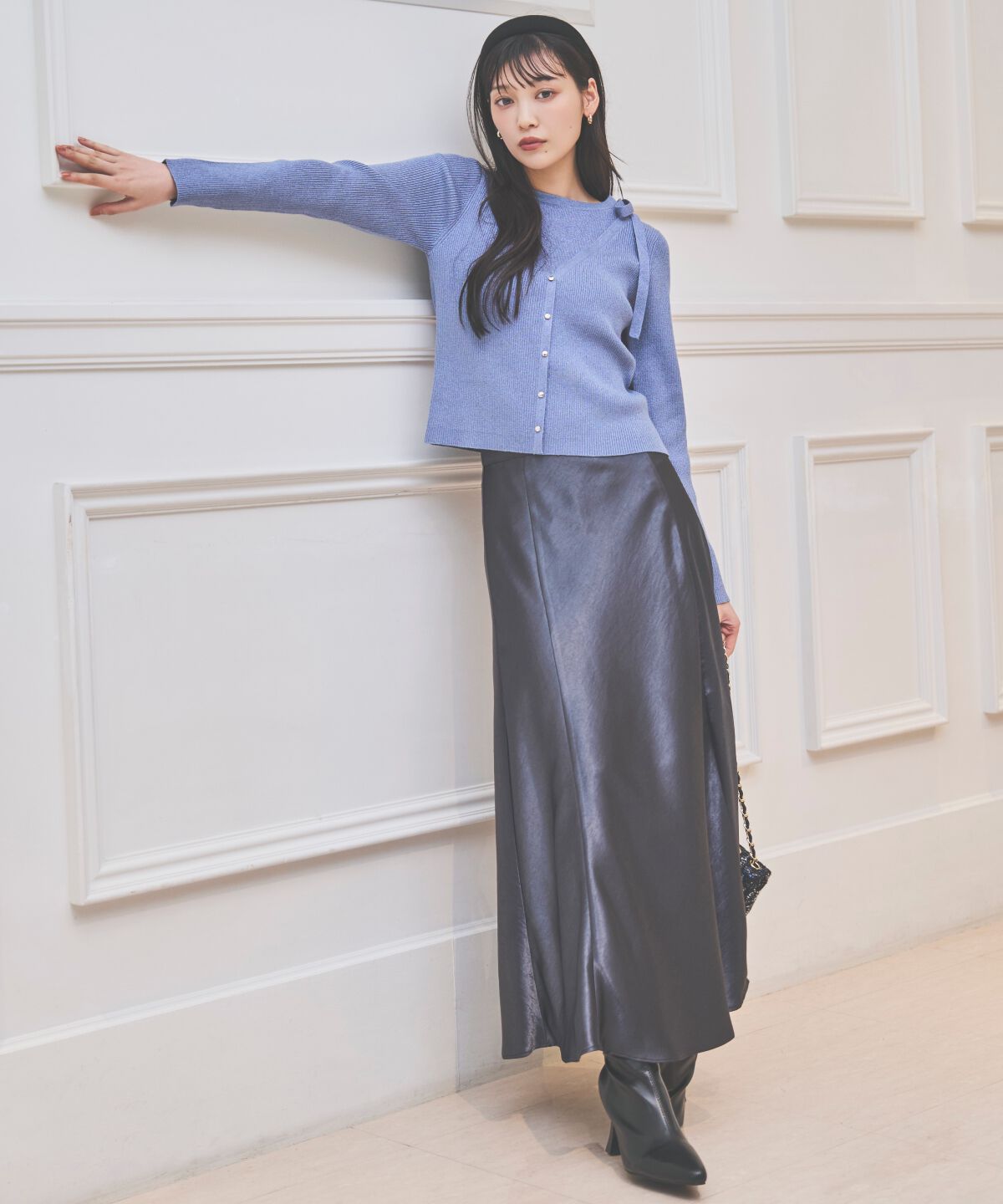 アンドクチュール「サテンバイアススカート」|フレア|