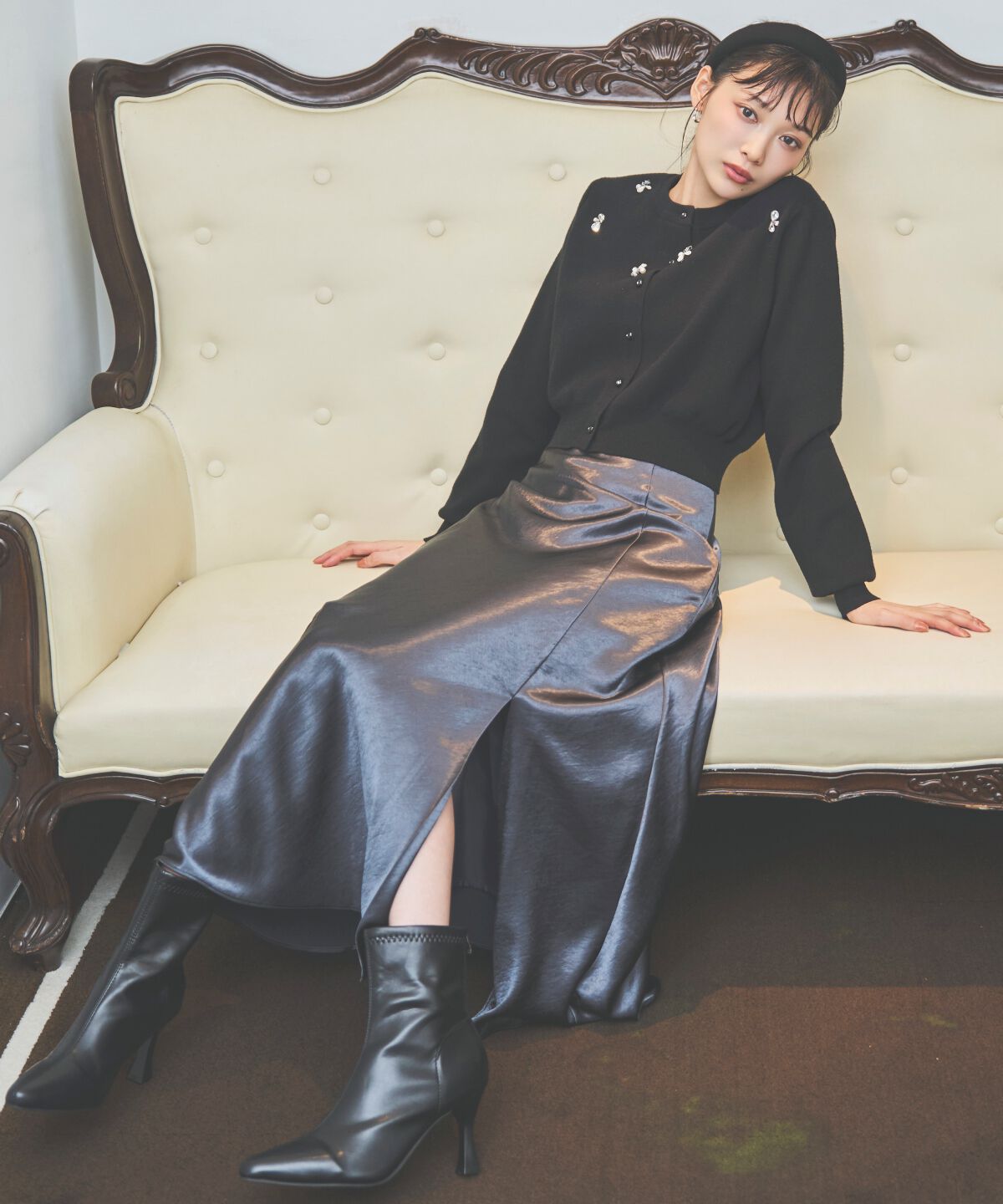 アンドクチュール「サテンバイアススカート」|フレア|