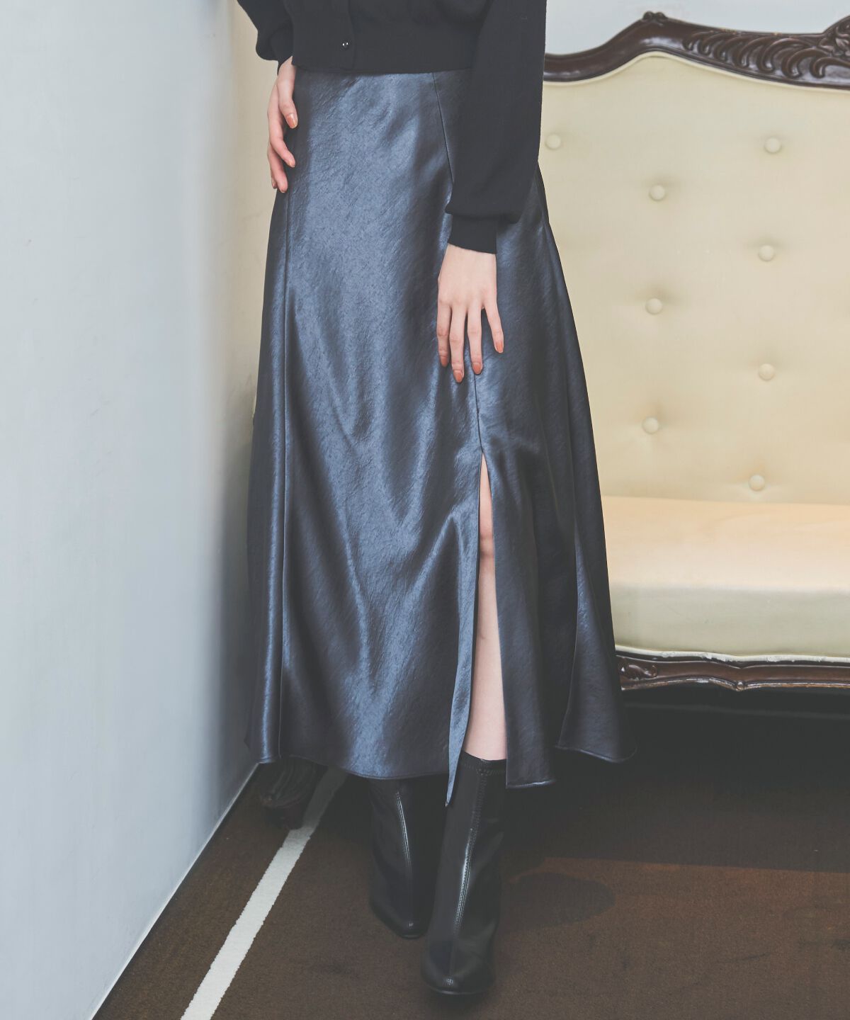 アンドクチュール「サテンバイアススカート」|フレア|