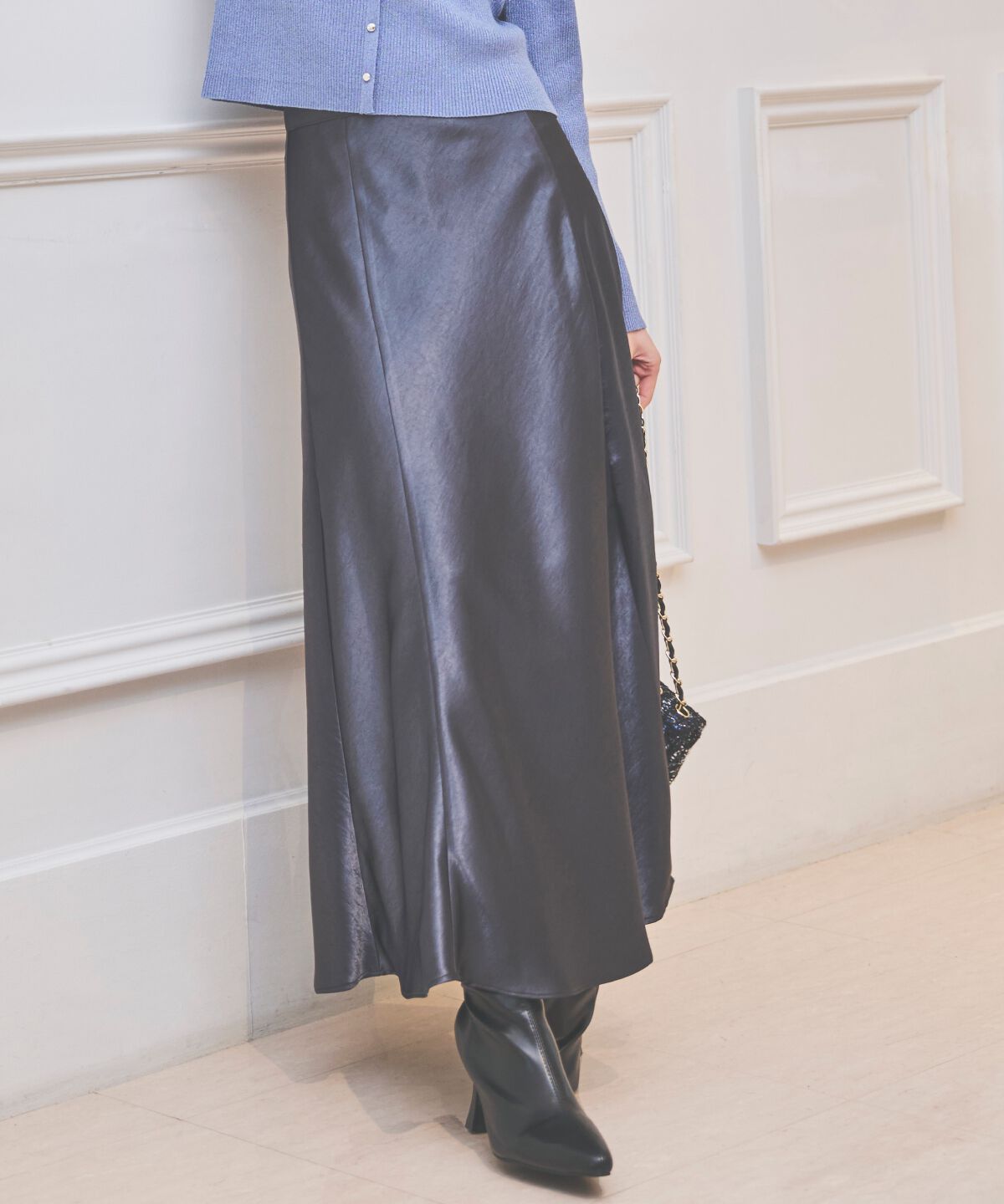 アンドクチュール「サテンバイアススカート」|フレア|