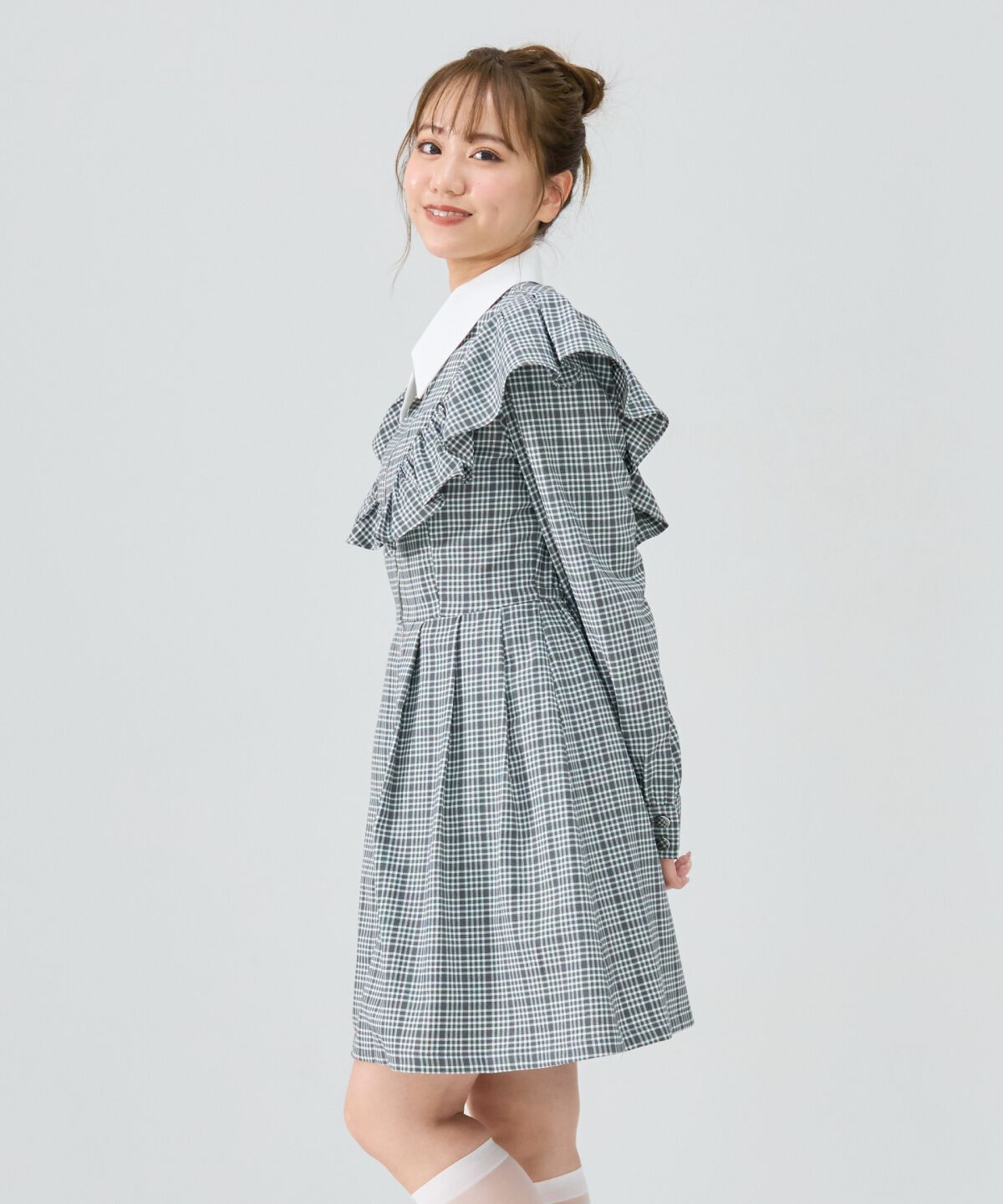 REDYAZEL「チェックフロントジップフリルミニシャツワンピース」|ワンピース|