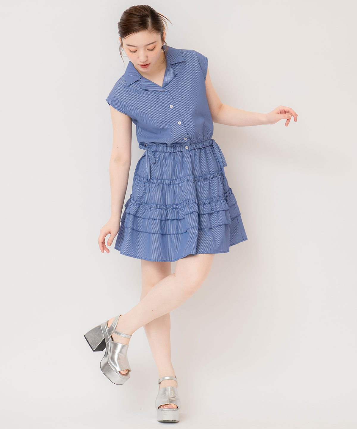 REDYAZEL「ストライプブラウス&times;ティアードスカートセットアップ」|ワンピース|