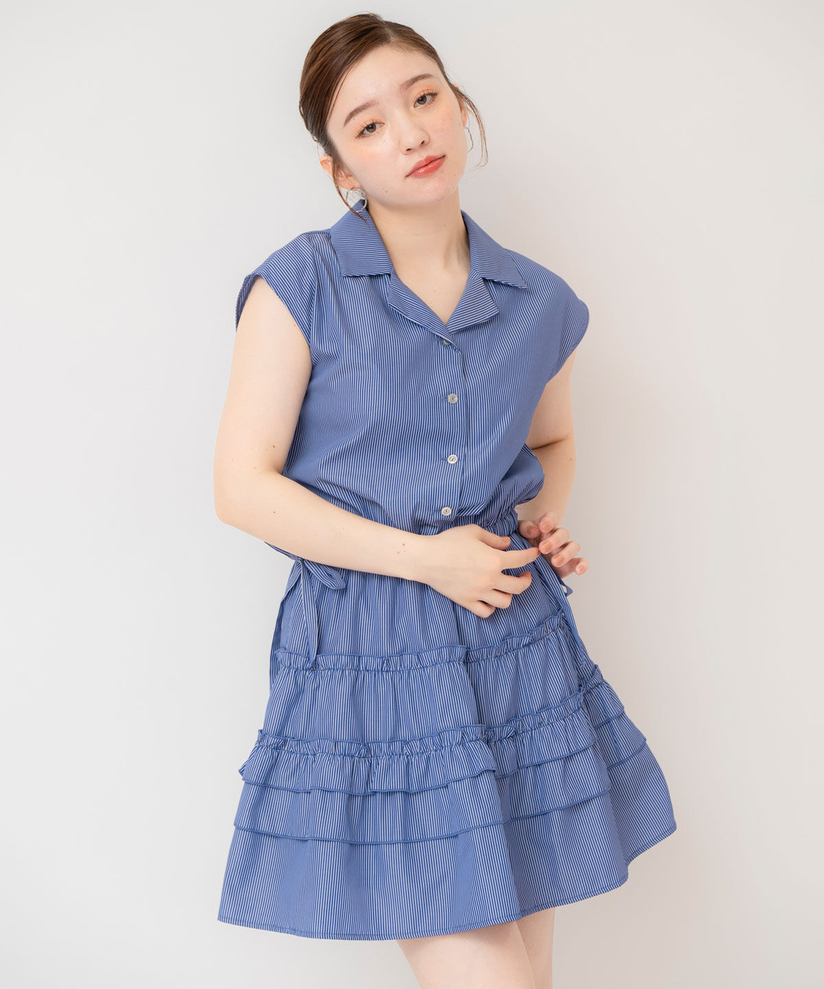 REDYAZEL「ストライプブラウス&times;ティアードスカートセットアップ」|ワンピース|