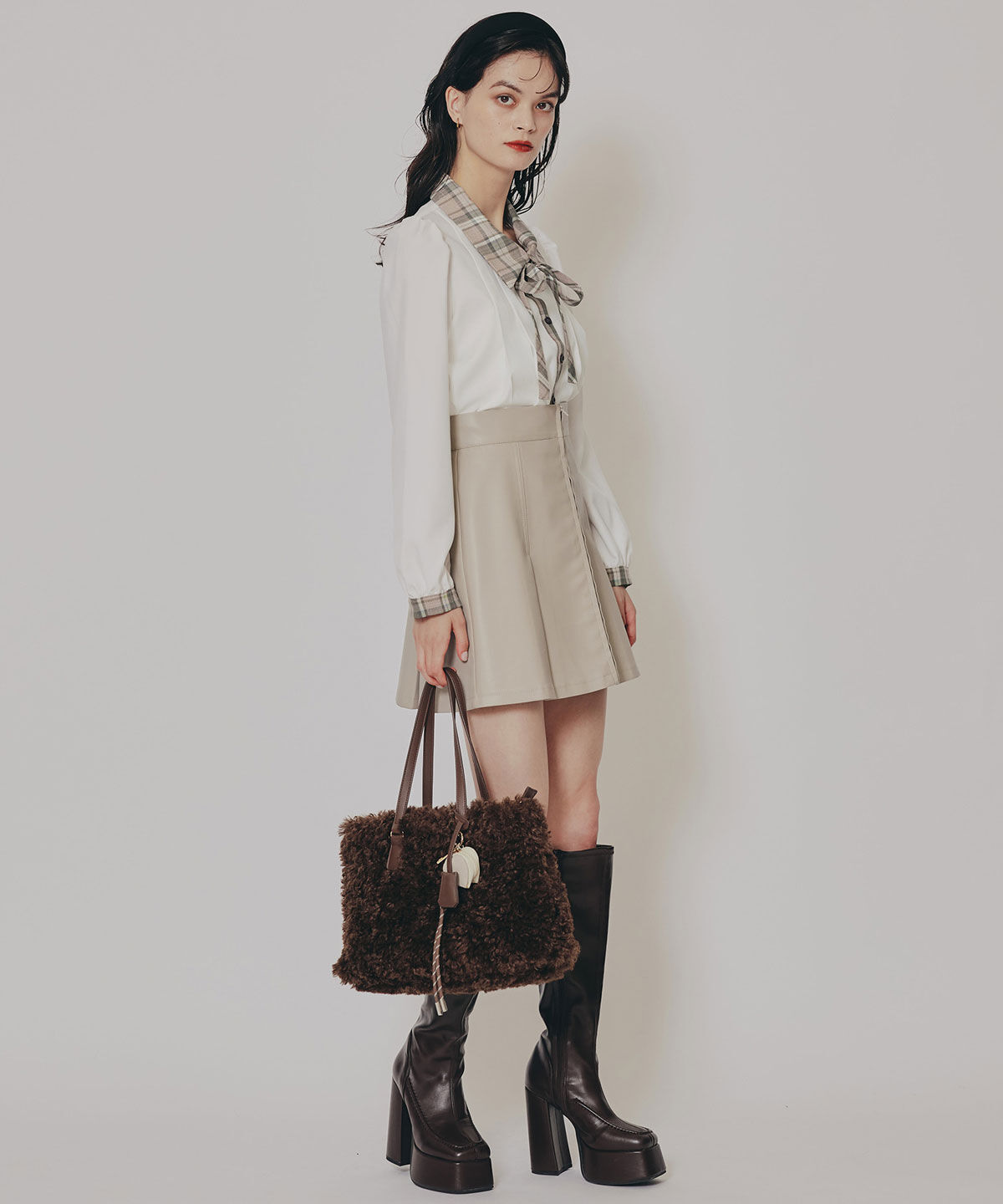 REDYAZEL「チェックバイカラーリボンタイブラウス」|シャツ・ブラウス|