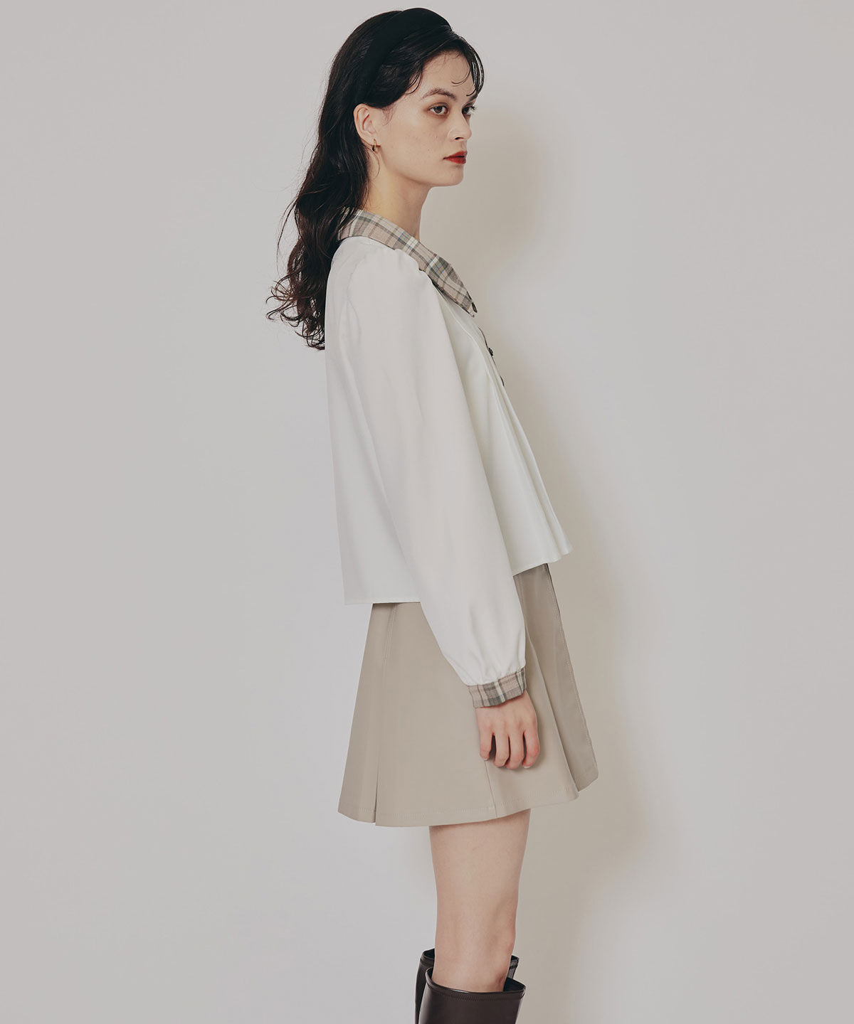 REDYAZEL「チェックバイカラーリボンタイブラウス」|シャツ・ブラウス|