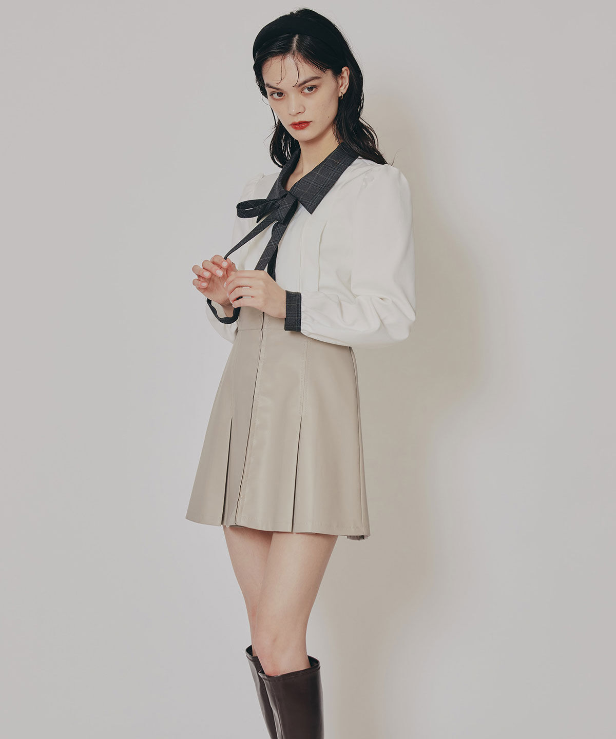 REDYAZEL「チェックバイカラーリボンタイブラウス」|シャツ・ブラウス|