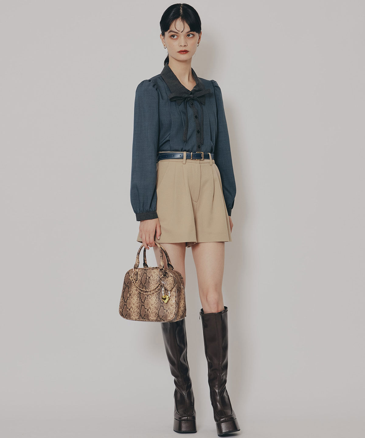 REDYAZEL「チェックバイカラーリボンタイブラウス」|シャツ・ブラウス|