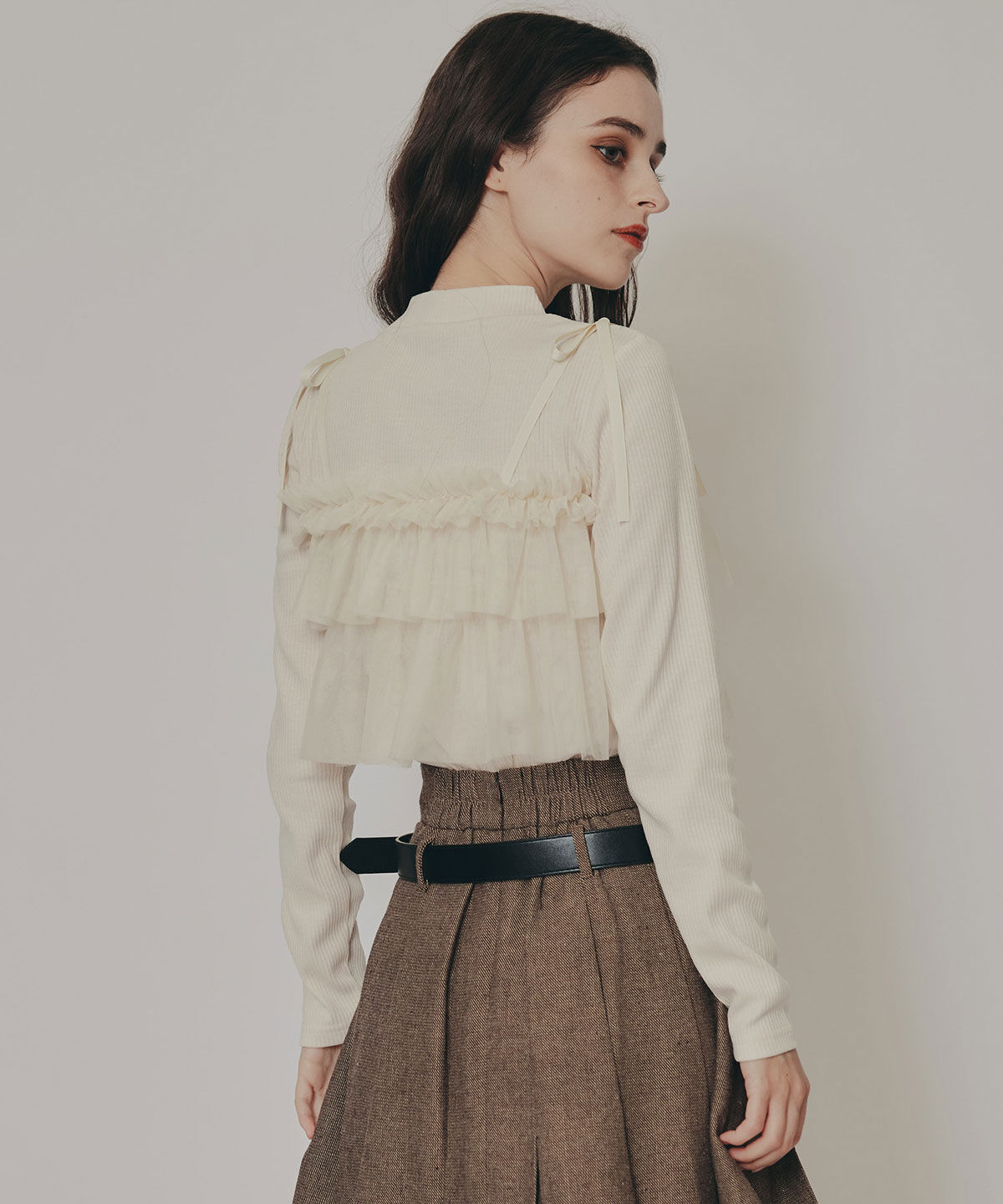 REDYAZEL「リボンチュールフリルビスチェニットトップス」|ニット・セーター|