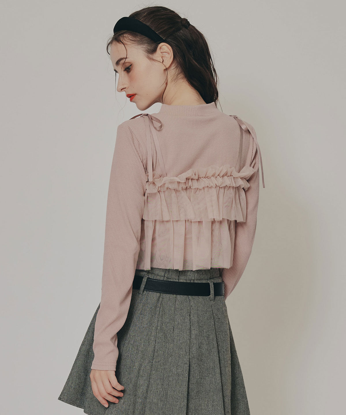 REDYAZEL「リボンチュールフリルビスチェニットトップス」|ニット・セーター|