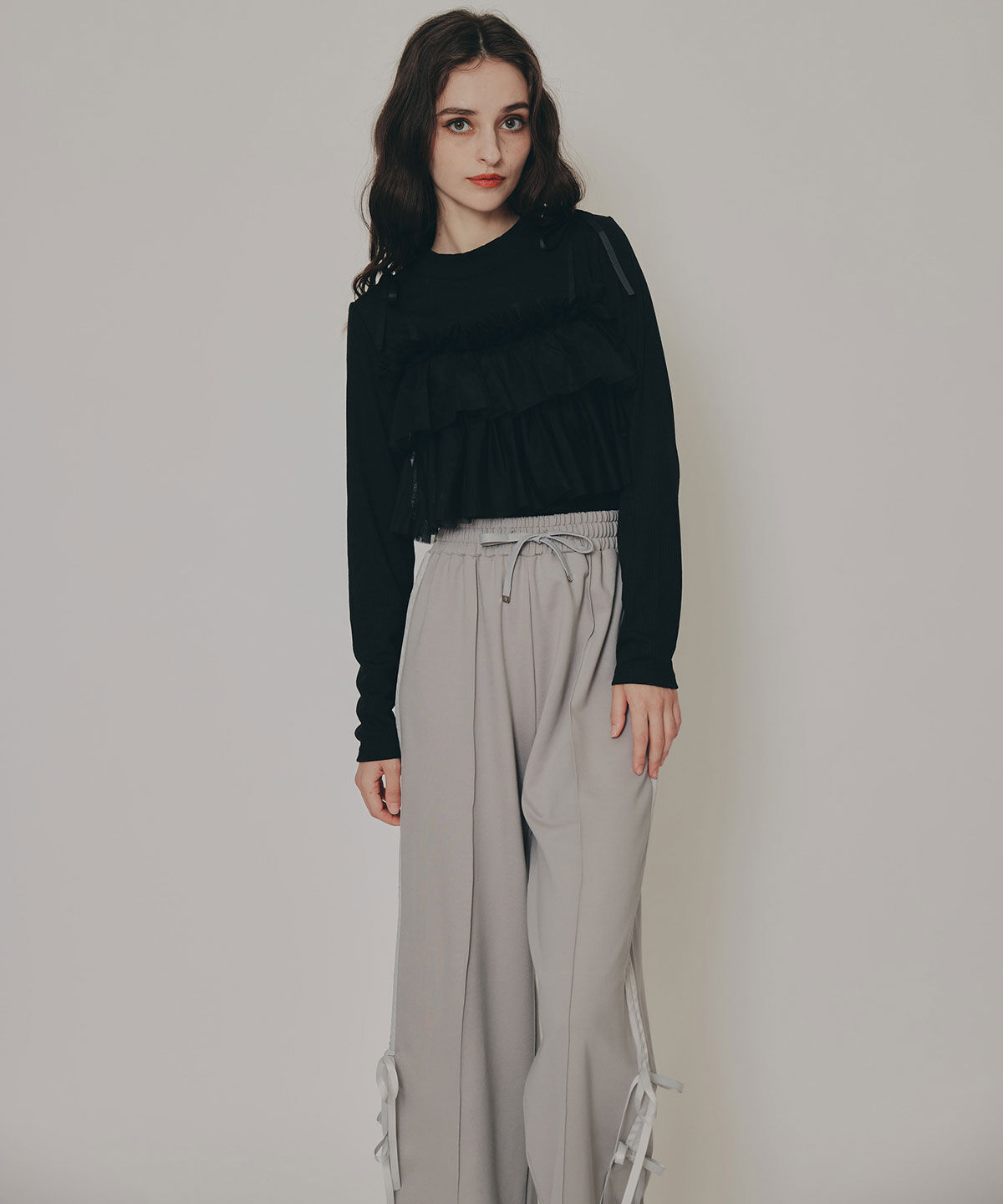 REDYAZEL「リボンチュールフリルビスチェニットトップス」|ニット・セーター|