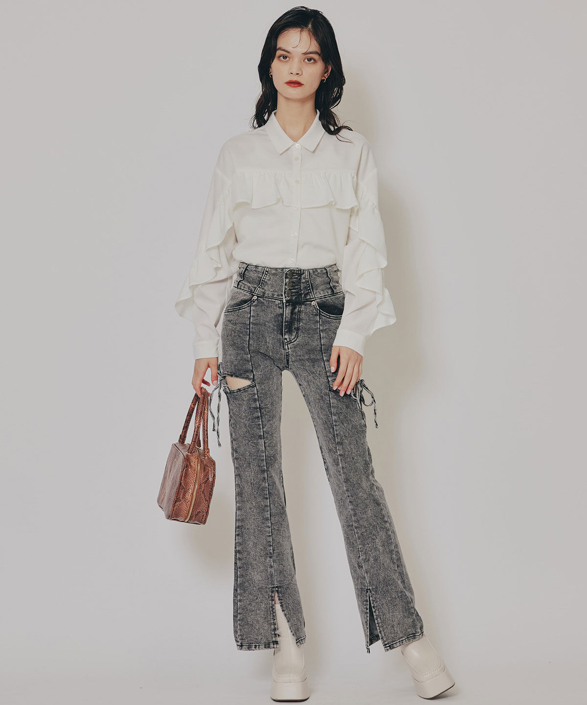 REDYAZEL「カットアウトリボンストレッチデニム」|デニム|