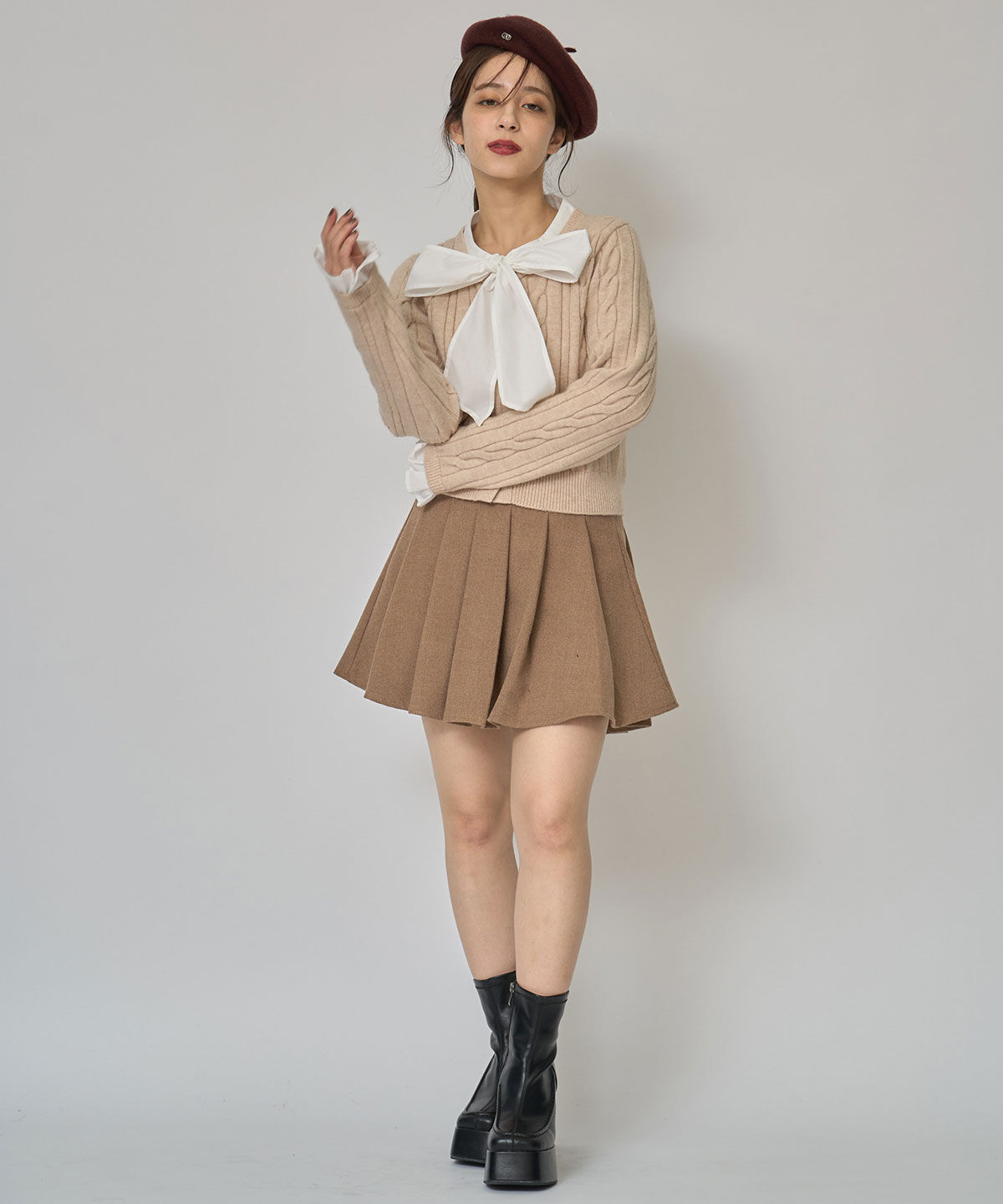 REDYAZEL「ボウタイケーブルニットプルオーバー」|ニット・セーター|