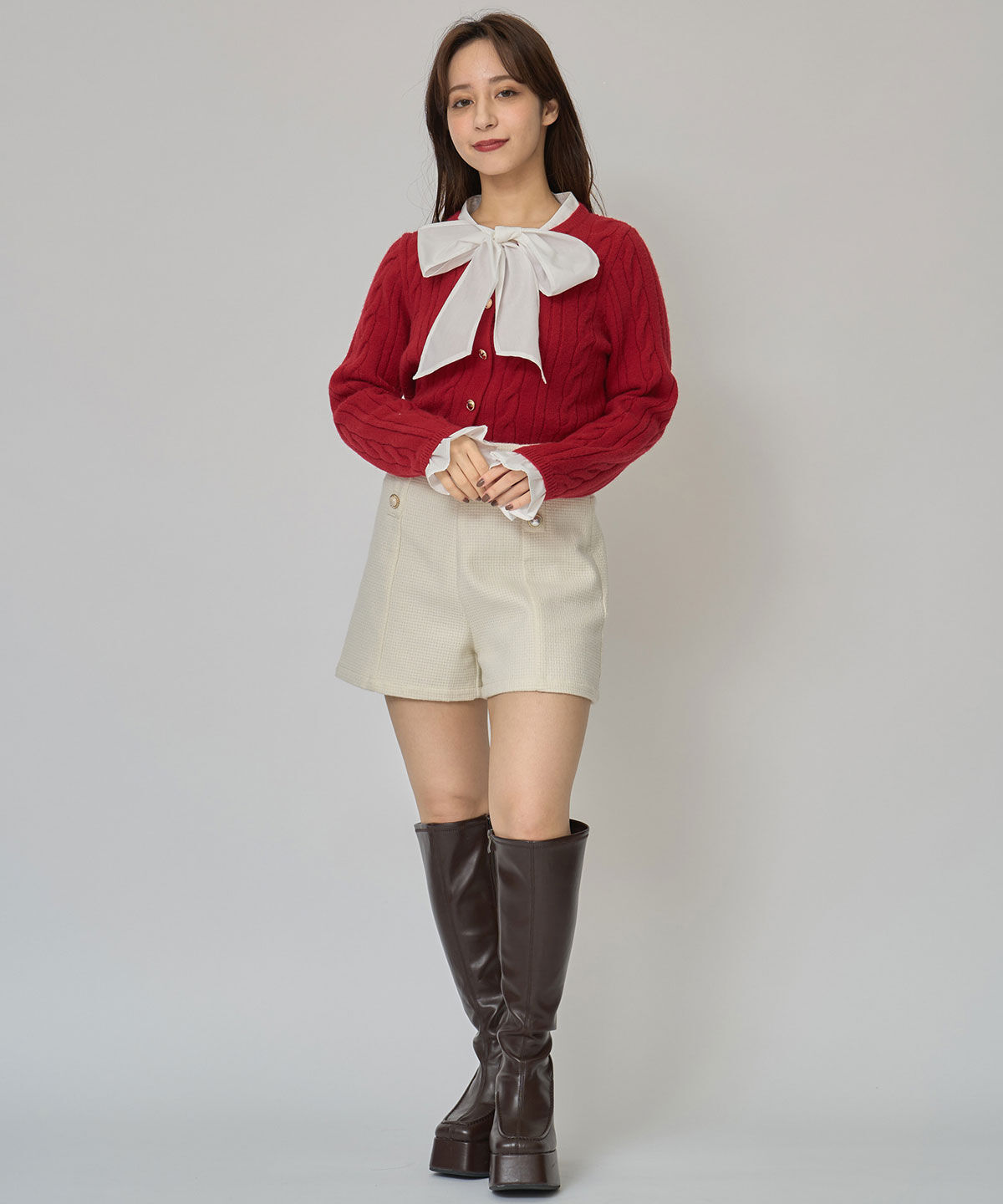 REDYAZEL「ボウタイケーブルニットプルオーバー」|ニット・セーター|