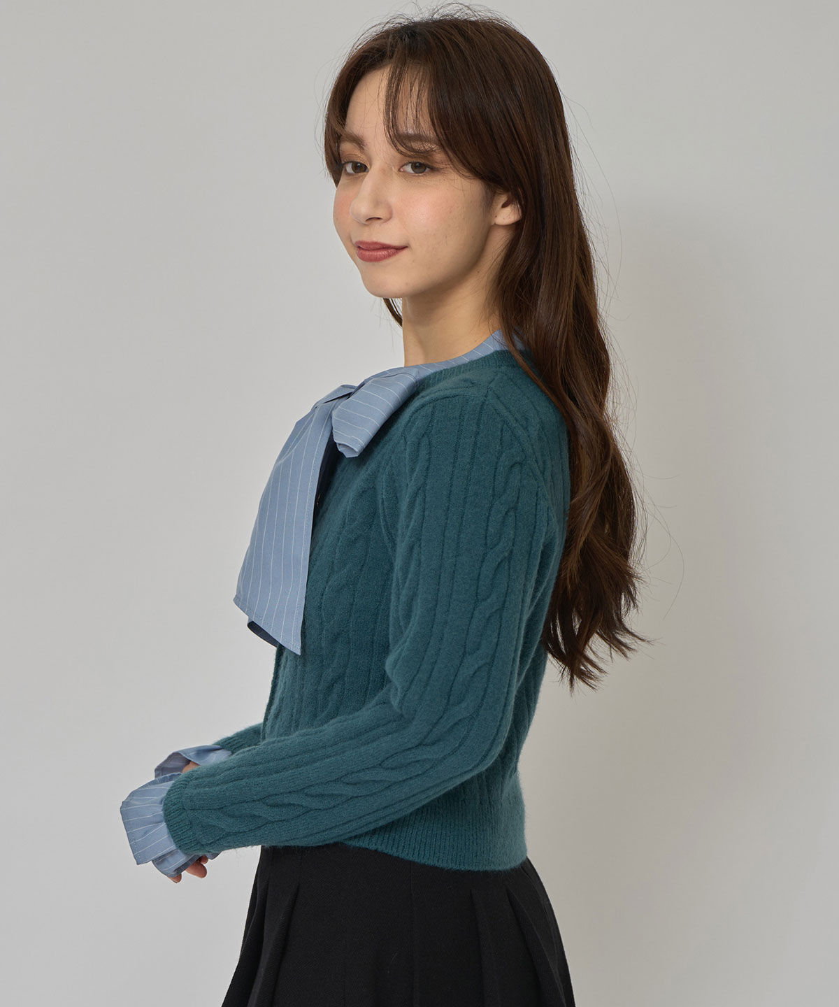 REDYAZEL「ボウタイケーブルニットプルオーバー」|ニット・セーター|