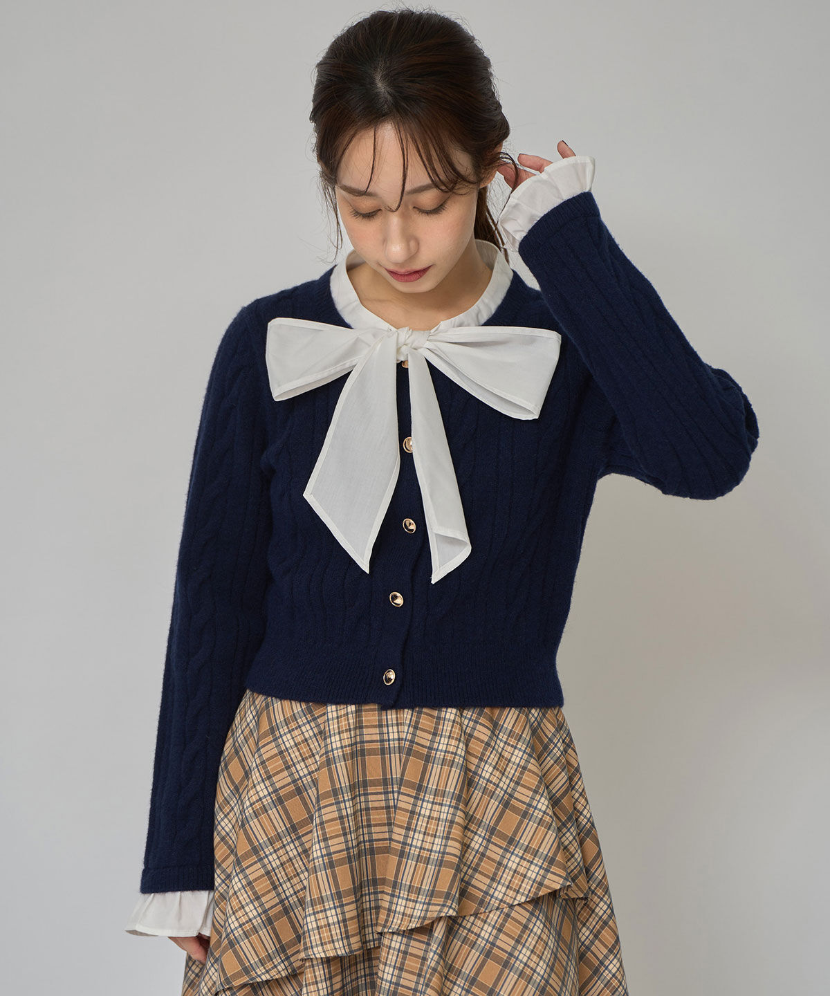 REDYAZEL「ボウタイケーブルニットプルオーバー」|ニット・セーター|