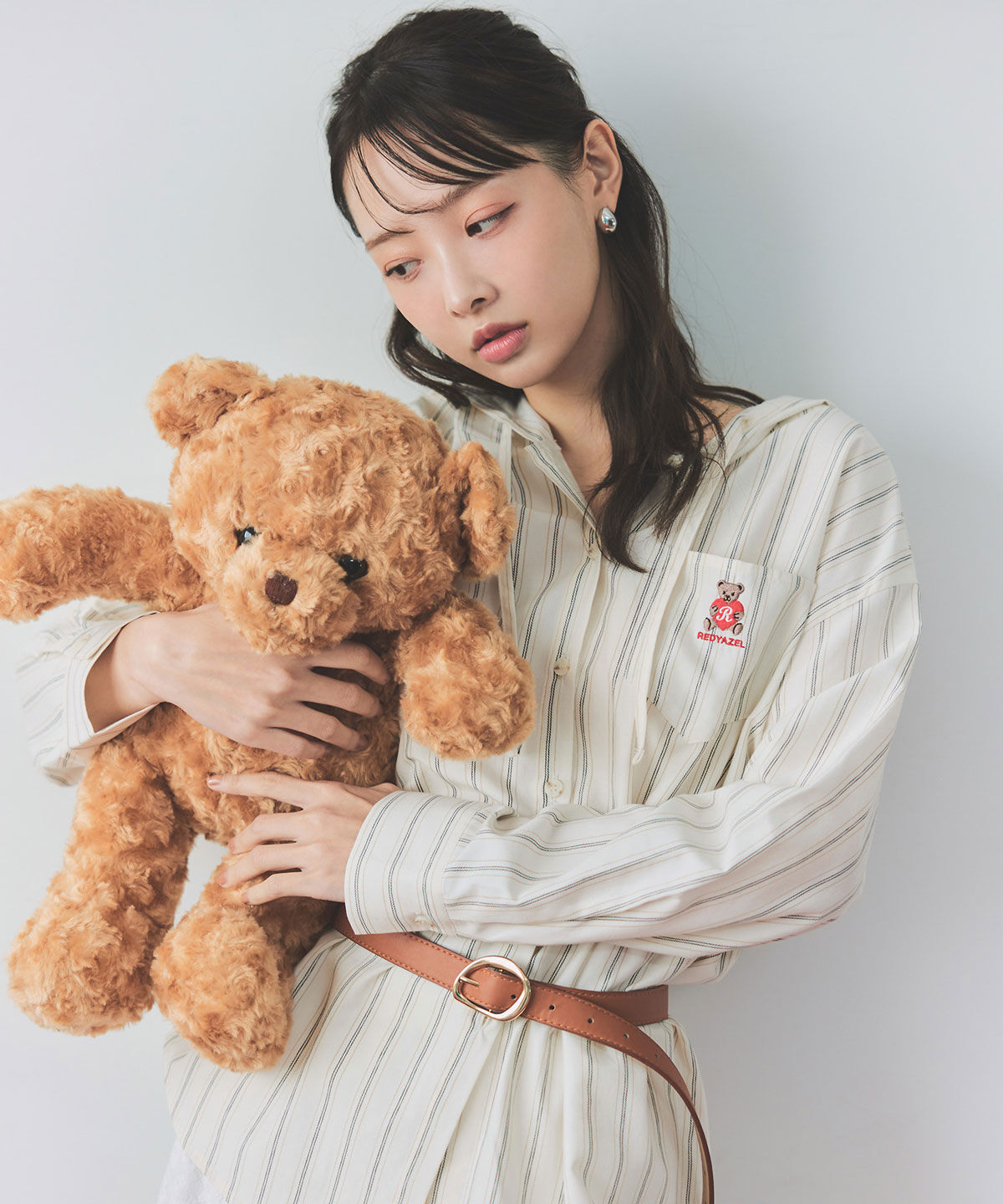 REDYAZEL「Azelyハートストライプフードシャツブラウス」|シャツ・ブラウス|white/borderｽﾄﾗｲﾌﾟ