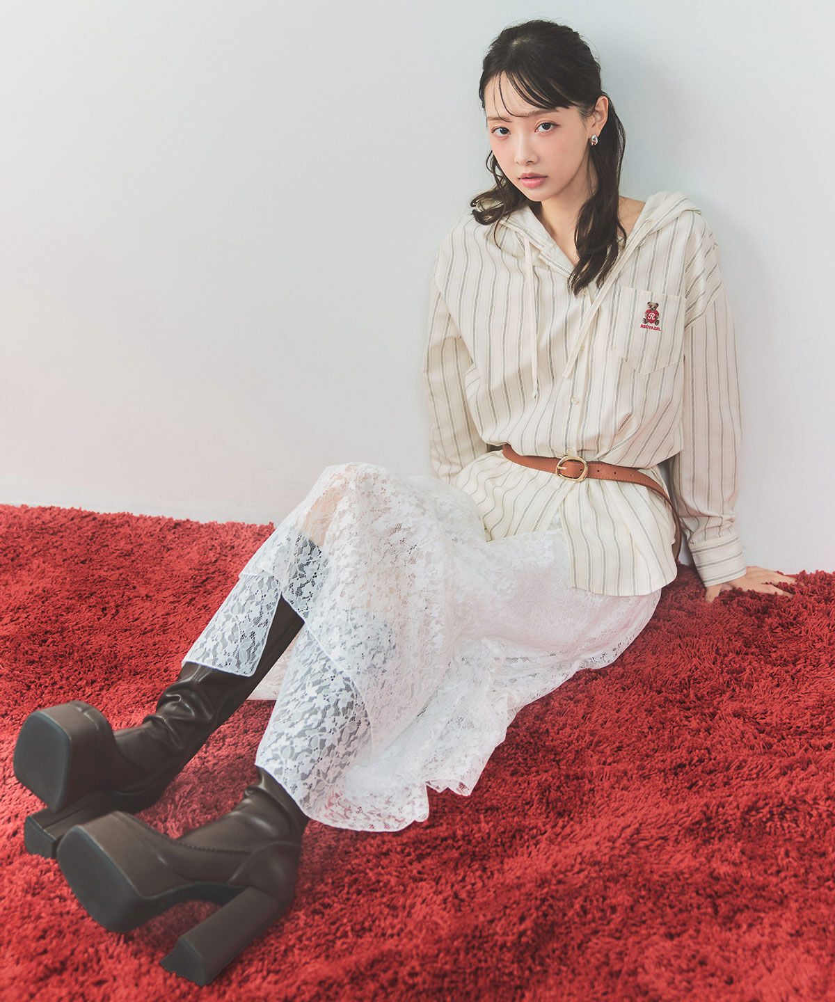 REDYAZEL「Azelyハートストライプフードシャツブラウス」|シャツ・ブラウス|