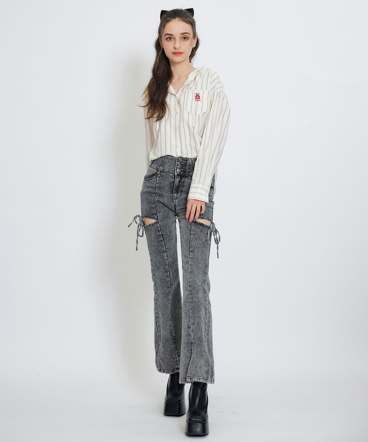 REDYAZEL「Azelyハートストライプフードシャツブラウス」|シャツ・ブラウス|