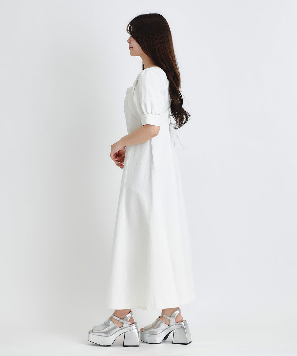 REDYAZEL「デコルテベルトデニムフレアロングワンピース」|ワンピース|