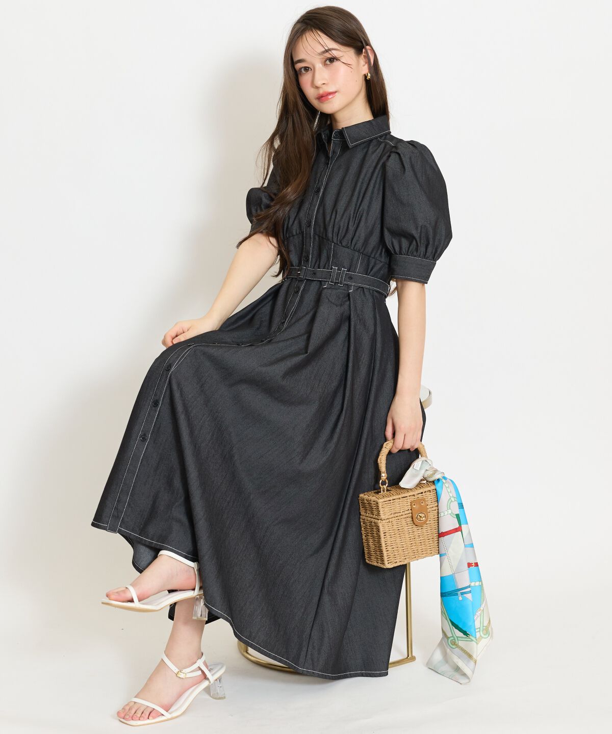 WILLSELECTION「ベルト付きタックスリーブフレアワンピース」|ワンピース|ブラック