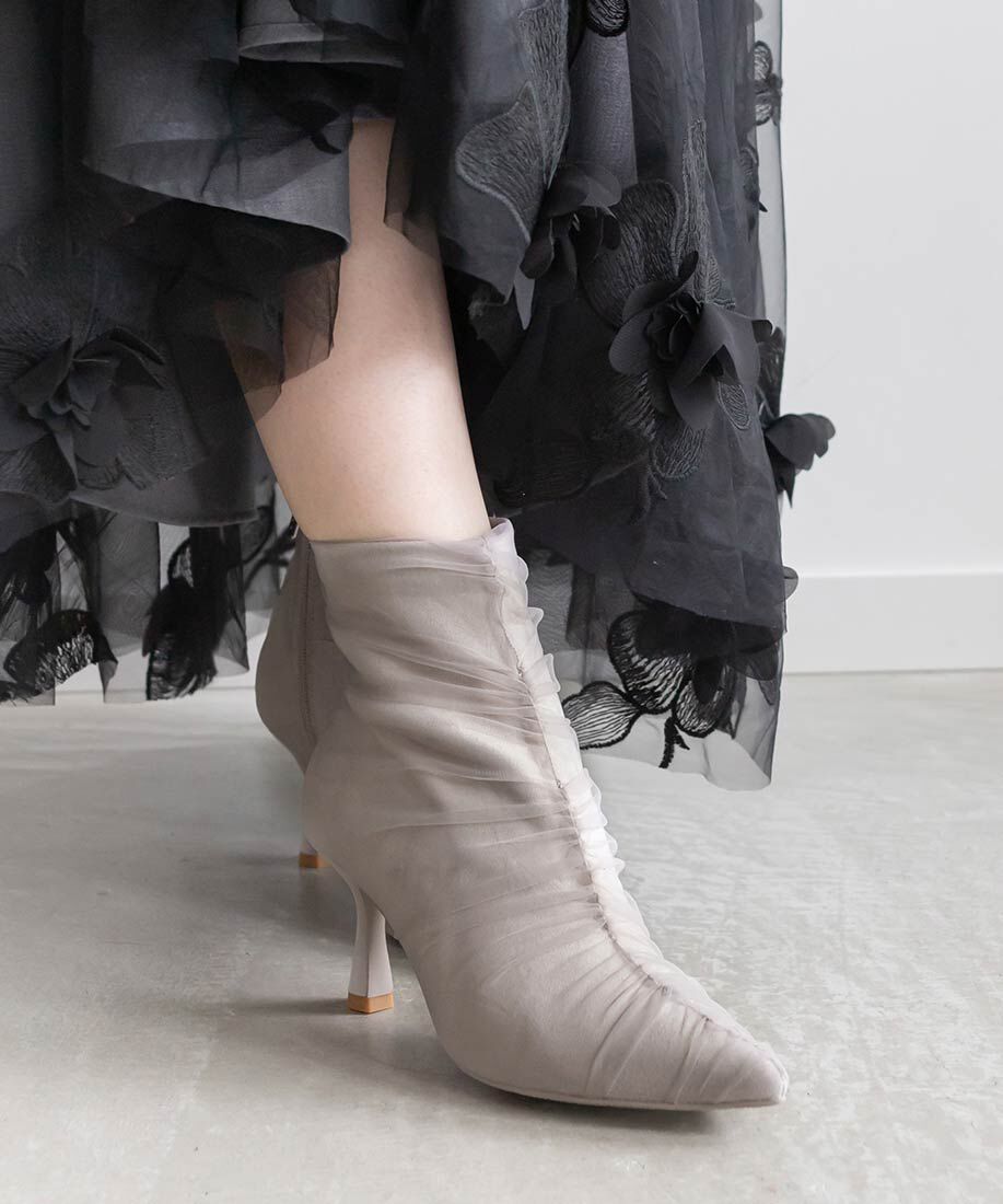  「チュールギャザーショートブーツ」|ショートブーツ|