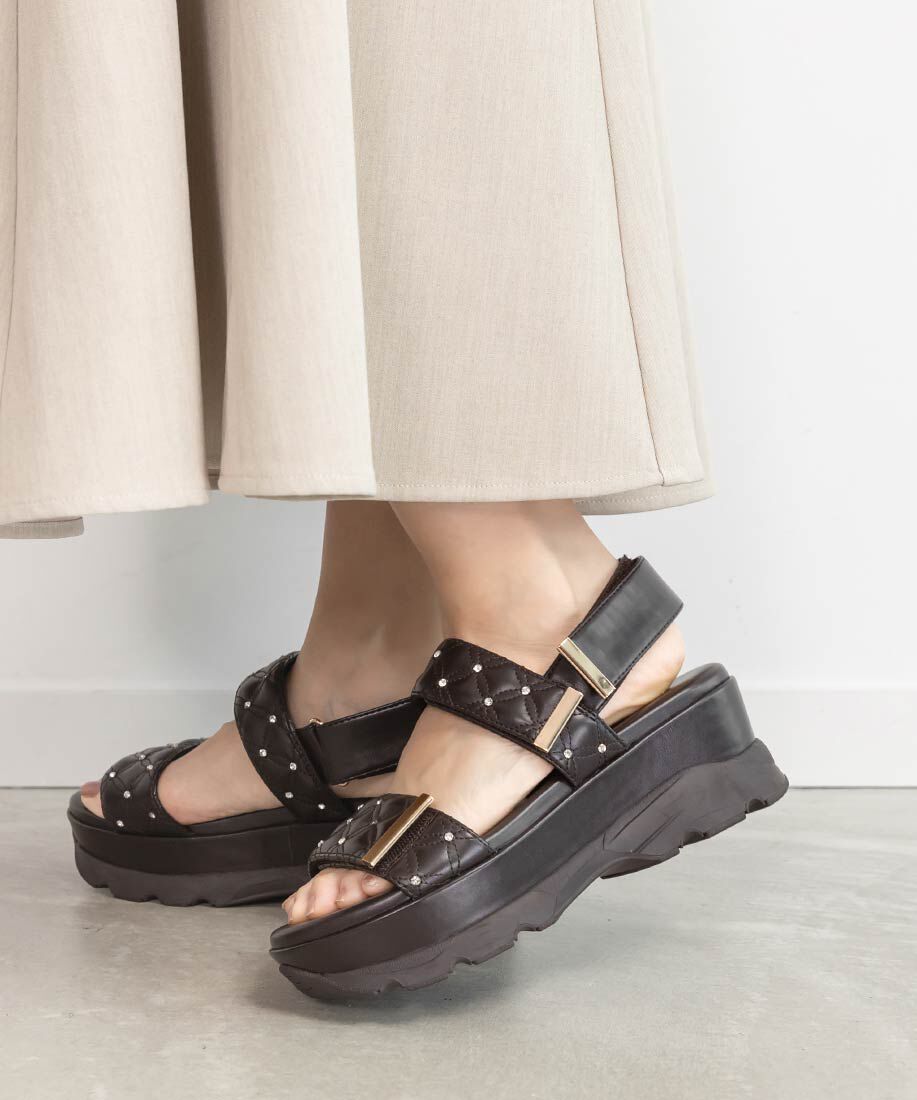  「ビジュー&times;キルティング スポーツサンダル」|サンダル|