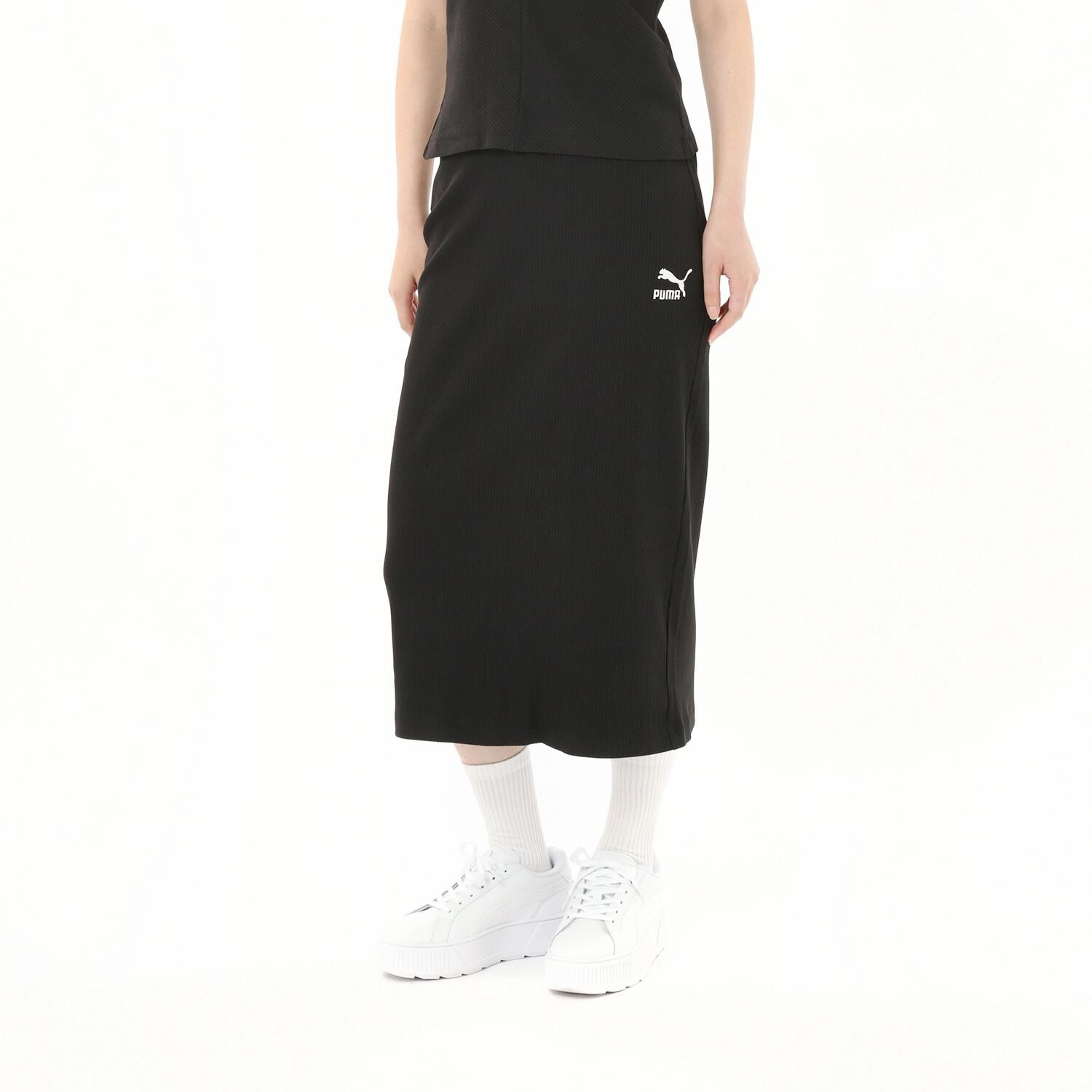 PUMA「【PUMA ｳｪｱ】W CLASSICS RIBBED MIDI SKIRT」|チノ|ブラック