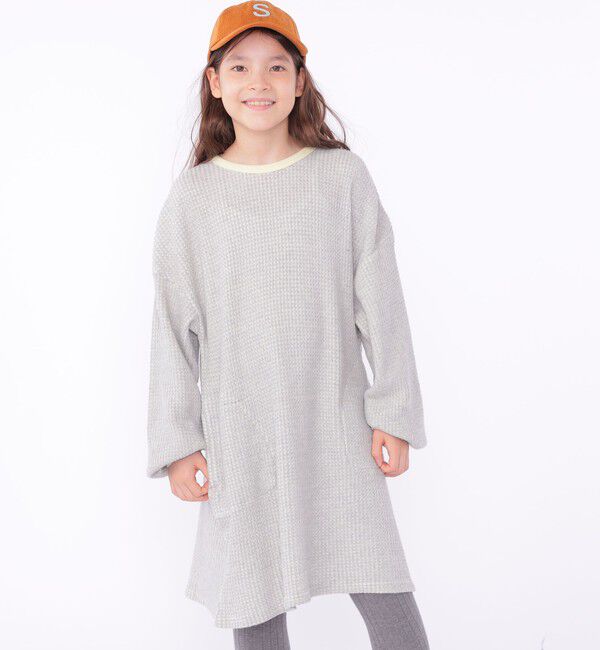 SHIPS KIDS「SHIPS KIDS:140～150cm / ポコポコ ワッフル ワンピース」|ワンピース|グレー