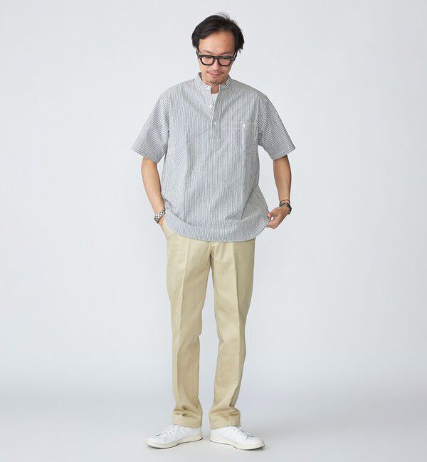 SHIPS「SHIPS: シアサッカー プルオーバー バンドカラー ショートスリーブ シャツ」|シャツ・ブラウス|