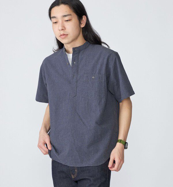 SHIPS「SHIPS: シアサッカー プルオーバー バンドカラー ショートスリーブ シャツ」|シャツ・ブラウス|