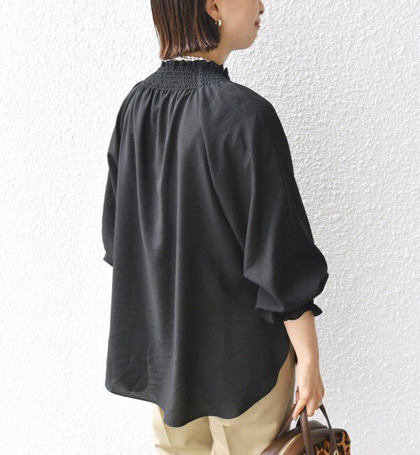 SHIPS for women「〈洗濯機可能〉シャーリング ネック 長袖 ブラウス」|シャツ・ブラウス|