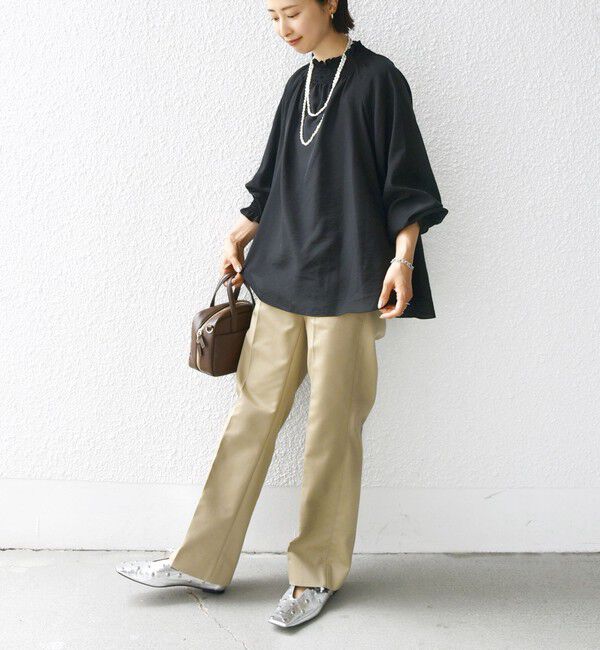 SHIPS for women「〈洗濯機可能〉シャーリング ネック 長袖 ブラウス」|シャツ・ブラウス|