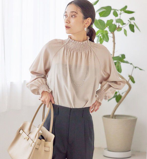 SHIPS for women「〈洗濯機可能〉シャーリング ネック 長袖 ブラウス」|シャツ・ブラウス|