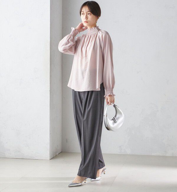 SHIPS for women「〈洗濯機可能〉シャーリング ネック 長袖 ブラウス」|シャツ・ブラウス|