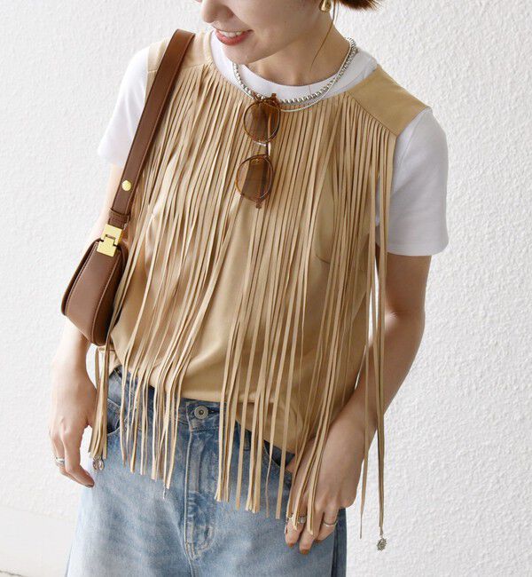 SHIPS any「bon_meur:〈手洗い可能〉フリンジ チャーム ノースリーブ プルオーバー」|ベスト・ジレ|ベージュ