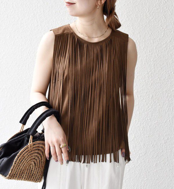 SHIPS any「bon_meur:〈手洗い可能〉フリンジ チャーム ノースリーブ プルオーバー」|ベスト・ジレ|ブラウン