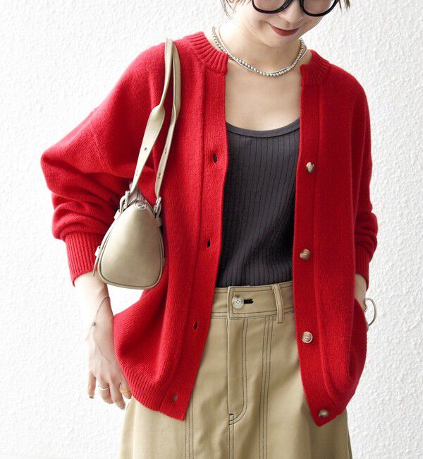 SHIPS any「SHIPS any:〈手洗い可能〉AQUA カシミヤ ミックス スキッパー カーディガン」|カーディガン|レッド