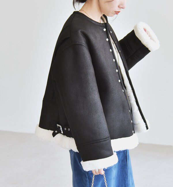 quaranciel「quaranciel: ムートンライク ボア ボンディング ノーカラー スナップ ブルゾン」|その他|