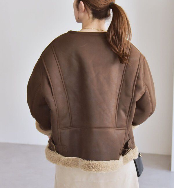 quaranciel「quaranciel: ムートンライク ボア ボンディング ノーカラー スナップ ブルゾン」|その他|