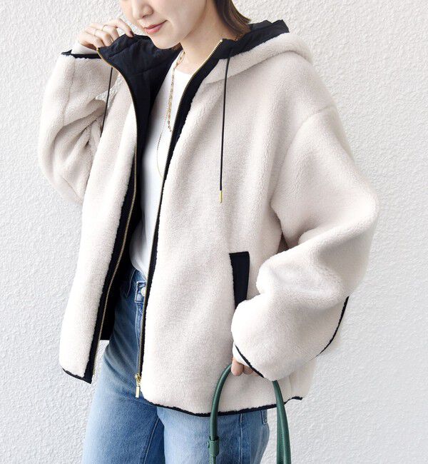 SHIPS for women「【WEB限定】ボア 配色 フード ブルゾン」|ブルゾン・スタジャン|