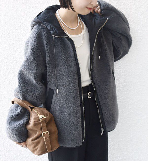 SHIPS for women「【WEB限定】ボア 配色 フード ブルゾン」|ブルゾン・スタジャン|