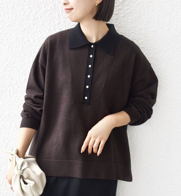 SHIPS for women「【WEB限定】〈手洗い可能〉サイド スリット ゴールド 釦 ポロ ニット」|ニット・セーター|