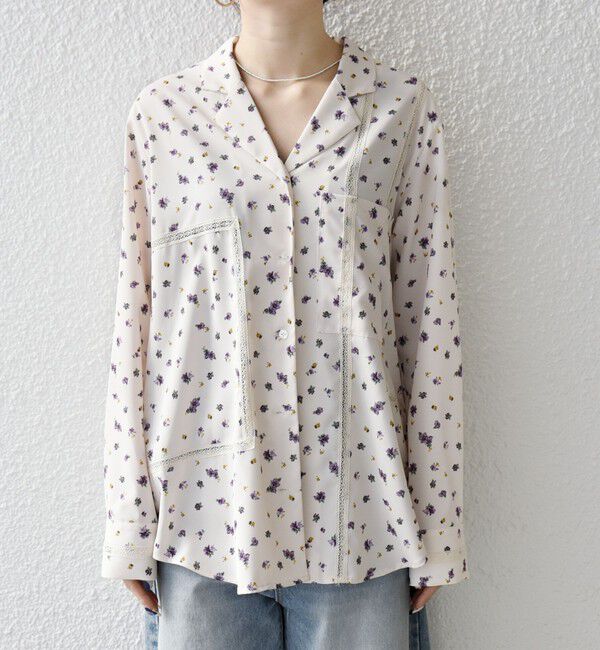 SHIPS any「SHIPS any:〈洗濯機可能〉フラワー プリント レース オープンカラー シャツ」|シャツ・ブラウス|