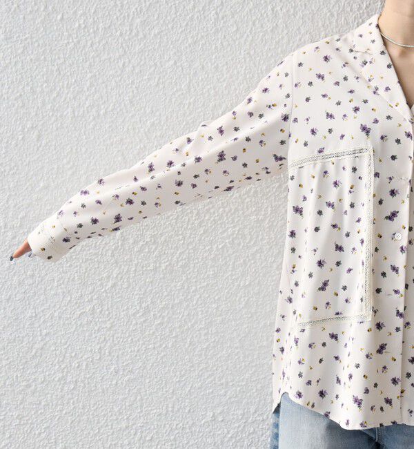 SHIPS any「SHIPS any:〈洗濯機可能〉フラワー プリント レース オープンカラー シャツ」|シャツ・ブラウス|